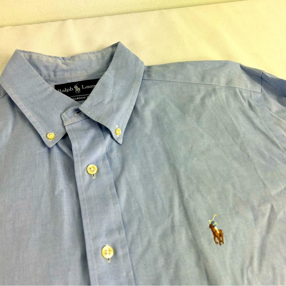 Polo Ralph‎ Lauren Classic Fit Long Sleeve Cotton Shirt Blue 16 1/2 L  EUC